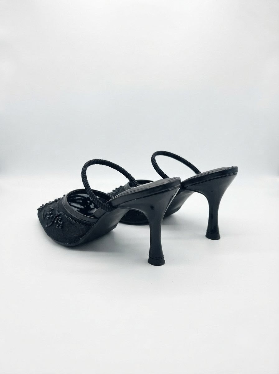 Luxury Embroidered Heels with Pearls for Women BLACK