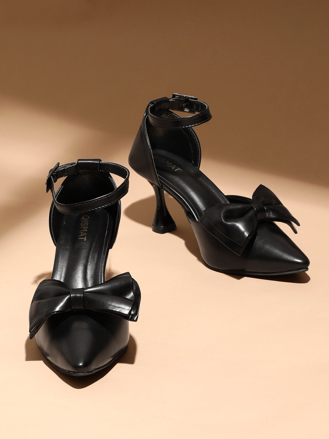 Qismat Elegant Women's Heels with Butterfly Knot Detail | Black