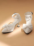 Qismat Elegant Women's Heels – Butterfly Knot in White