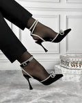 Elegent Daimond Bow Lace up Heels