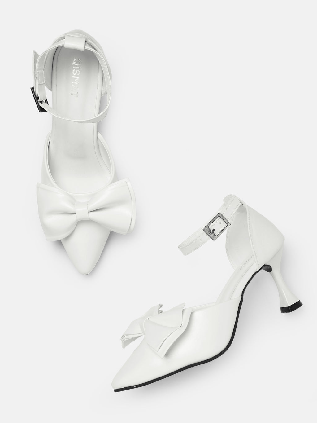 Qismat Elegant Women's Heels – Butterfly Knot in White