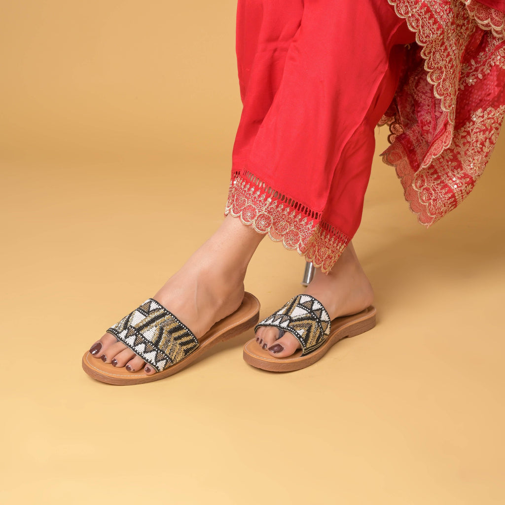 Handstiched Sliders with Anti-Slip TPR Soul in Black