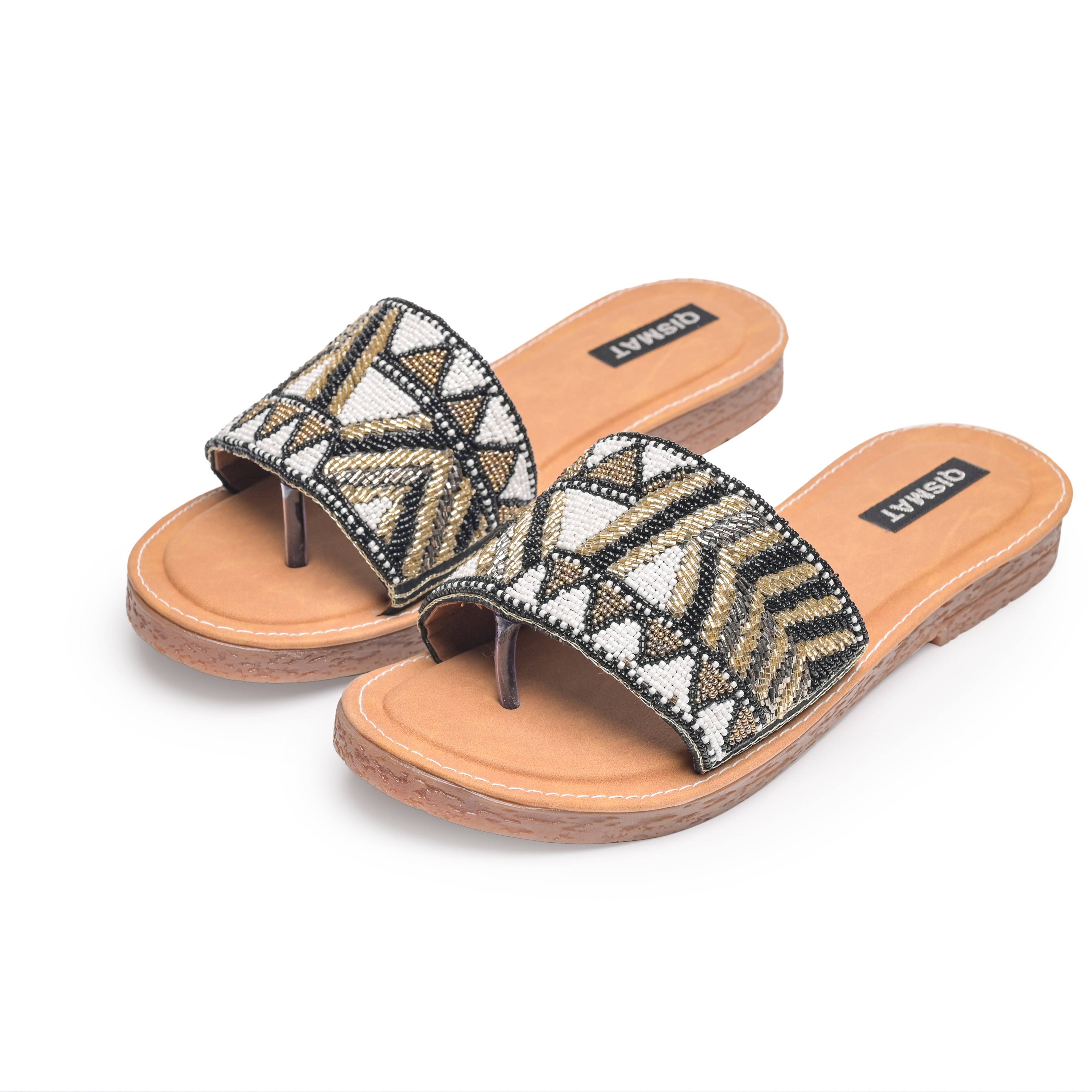 Handstiched Sliders with Anti-Slip TPR Soul in Black