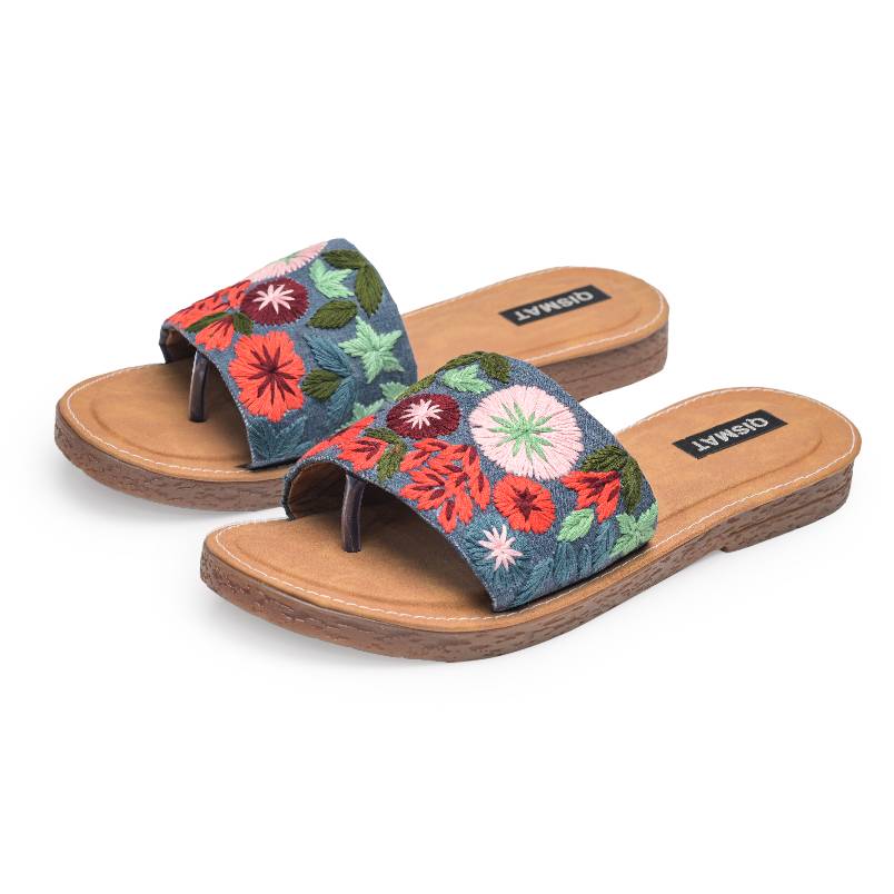 Handstiched Floral Slider with Anti-Slip TPR Soul