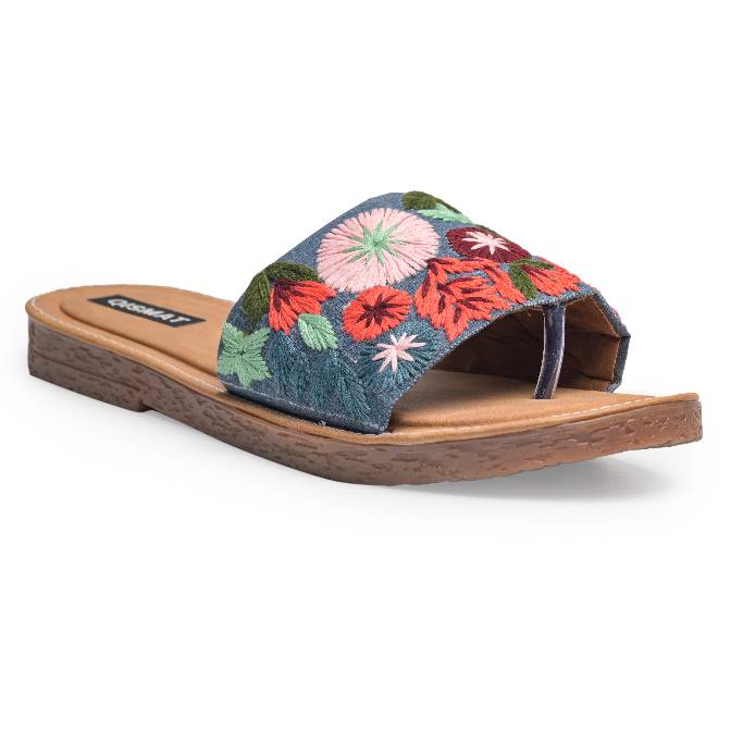 Handstiched Floral Slider with Anti-Slip TPR Soul