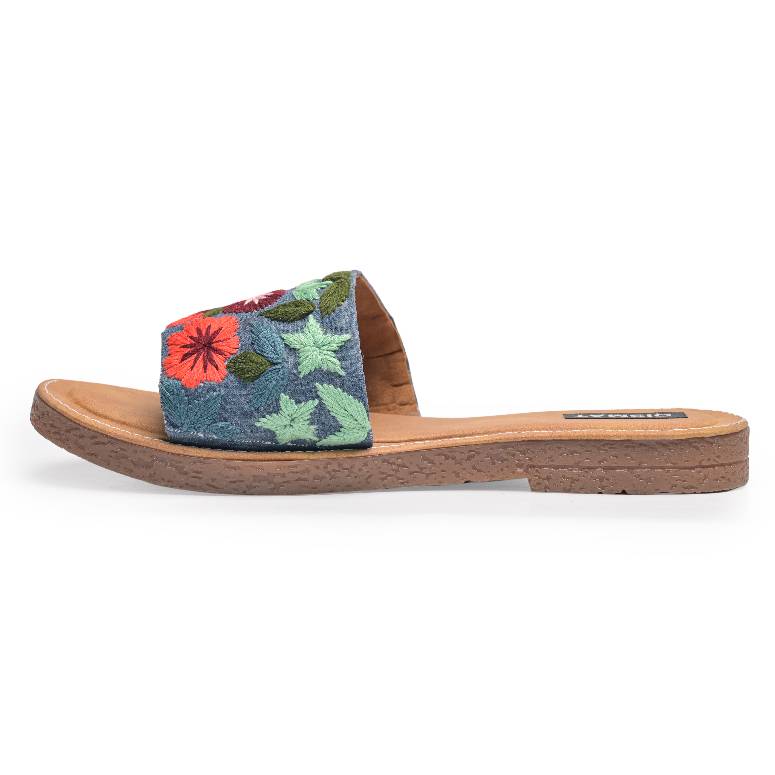 Handstiched Floral Slider with Anti-Slip TPR Soul