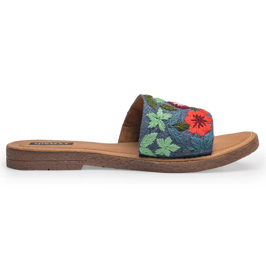Handstiched Floral Slider with Anti-Slip TPR Soul