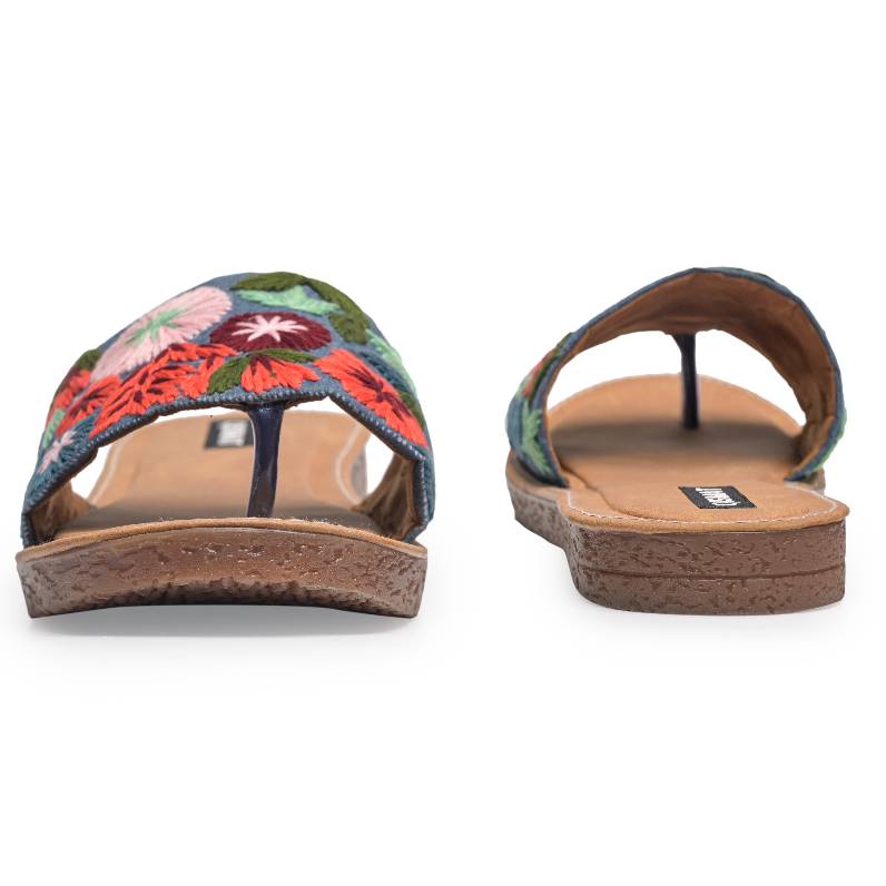 Handstiched Floral Slider with Anti-Slip TPR Soul