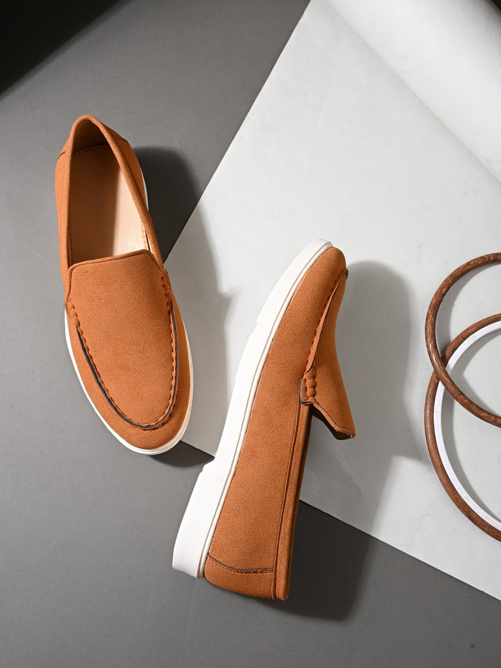 Qismat Luxe Signature Suede Loafers for Men Tan