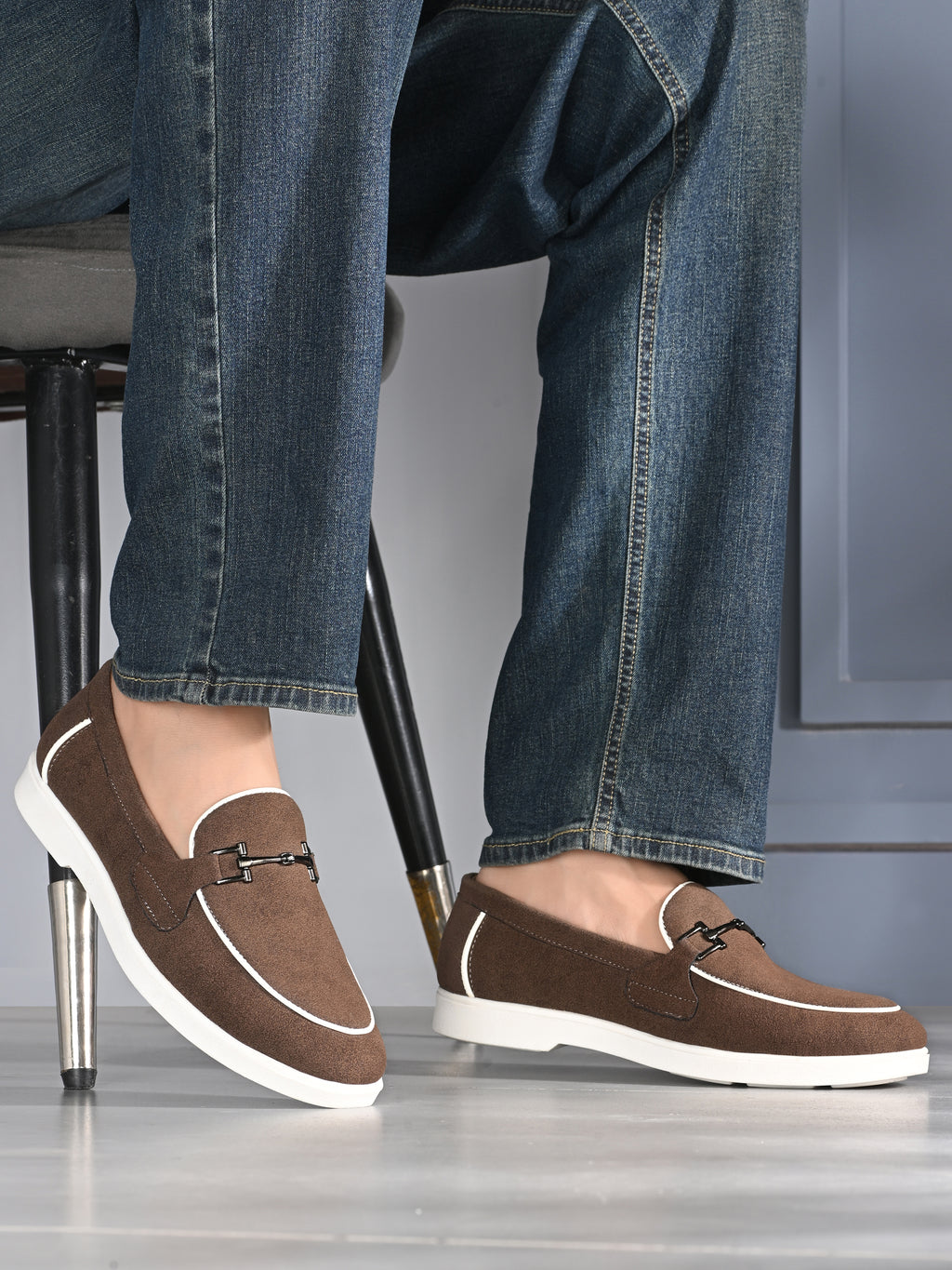 Qismat Luxe Signature Suede Loafers for Men Brown