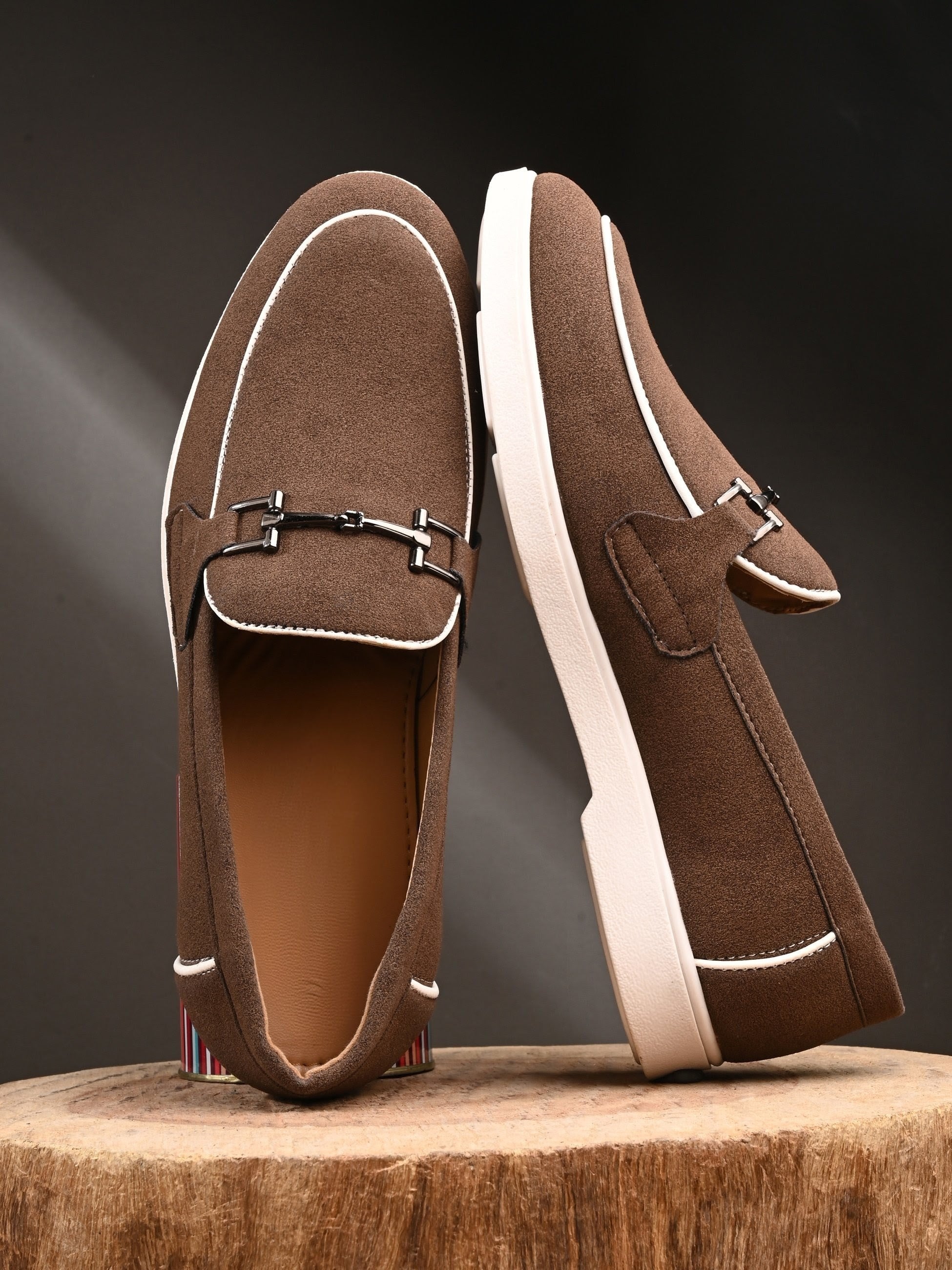Qismat Luxe Signature Suede Loafers for Men Brown