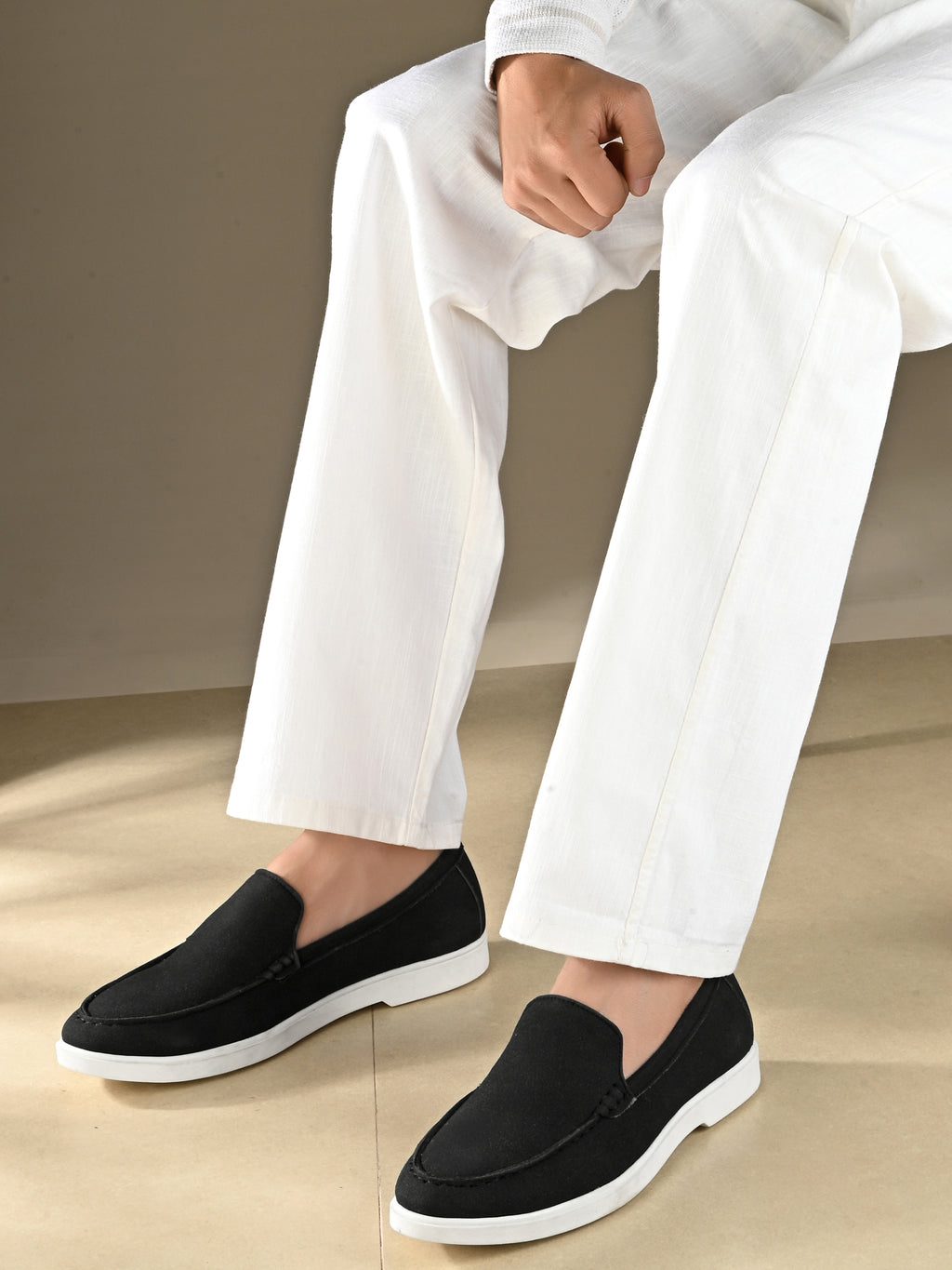 Qismat Luxe Signature Suede Loafers for Men Black