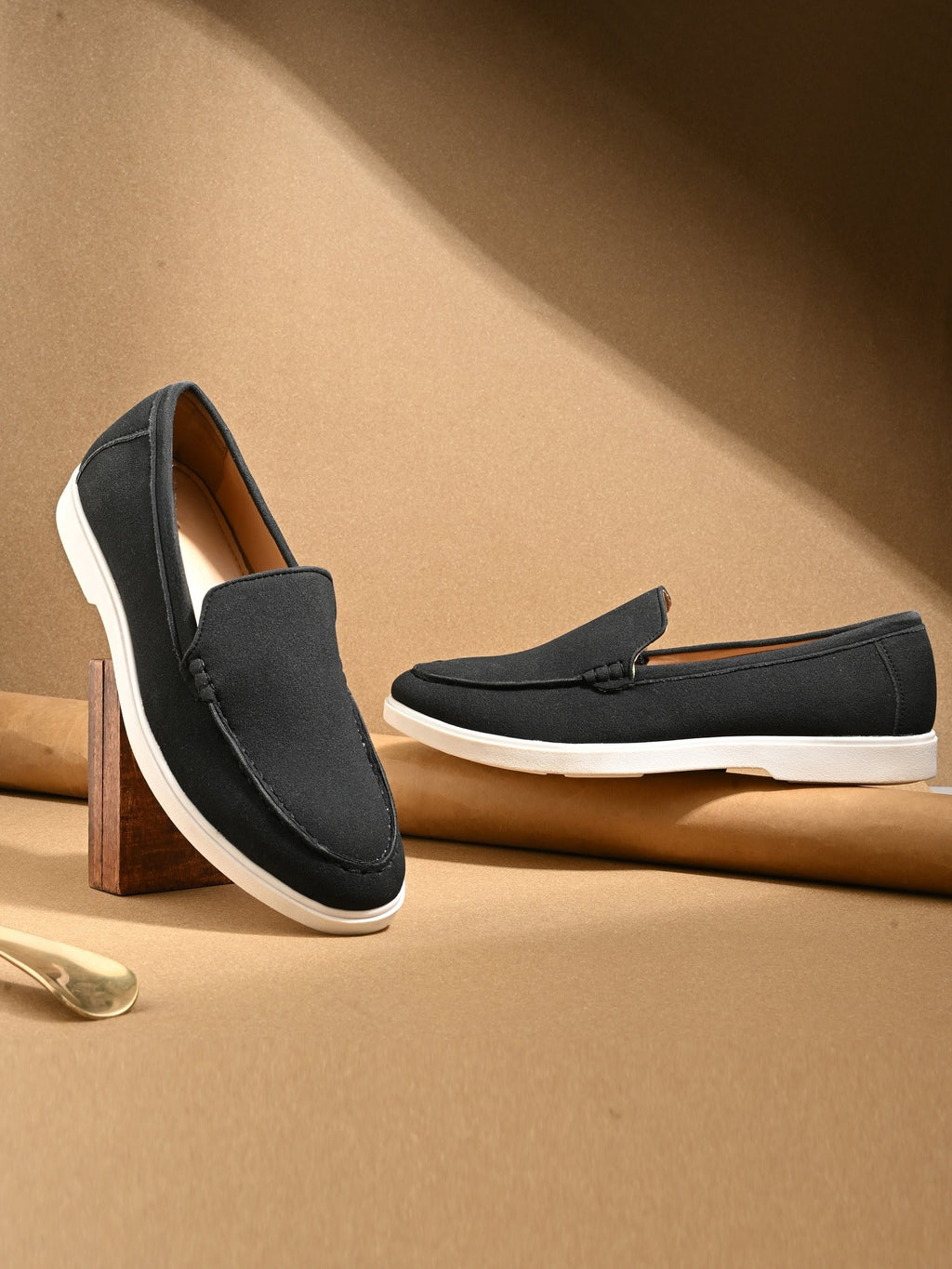 Qismat Luxe Signature Suede Loafers for Men Black