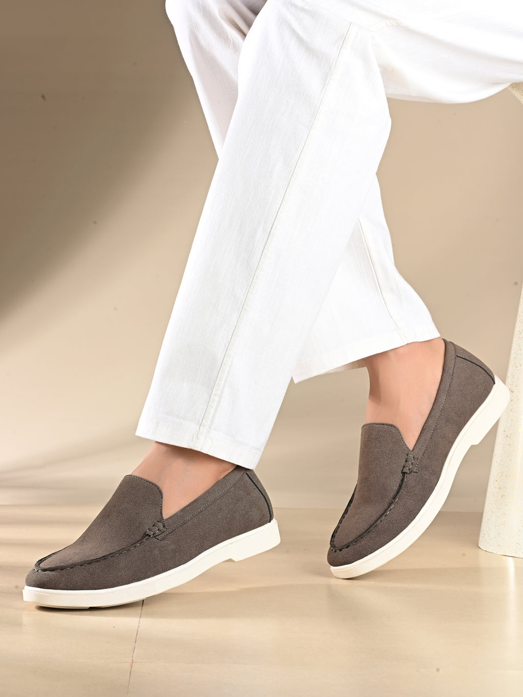 Qismat Luxe Signature Suede Loafers for Men Grey