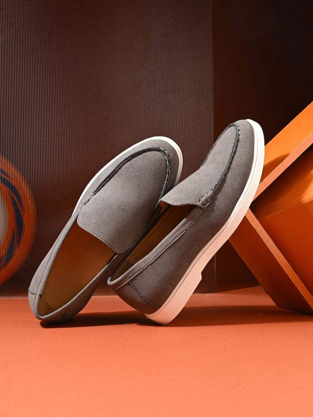 Qismat Luxe Signature Suede Loafers for Men Grey