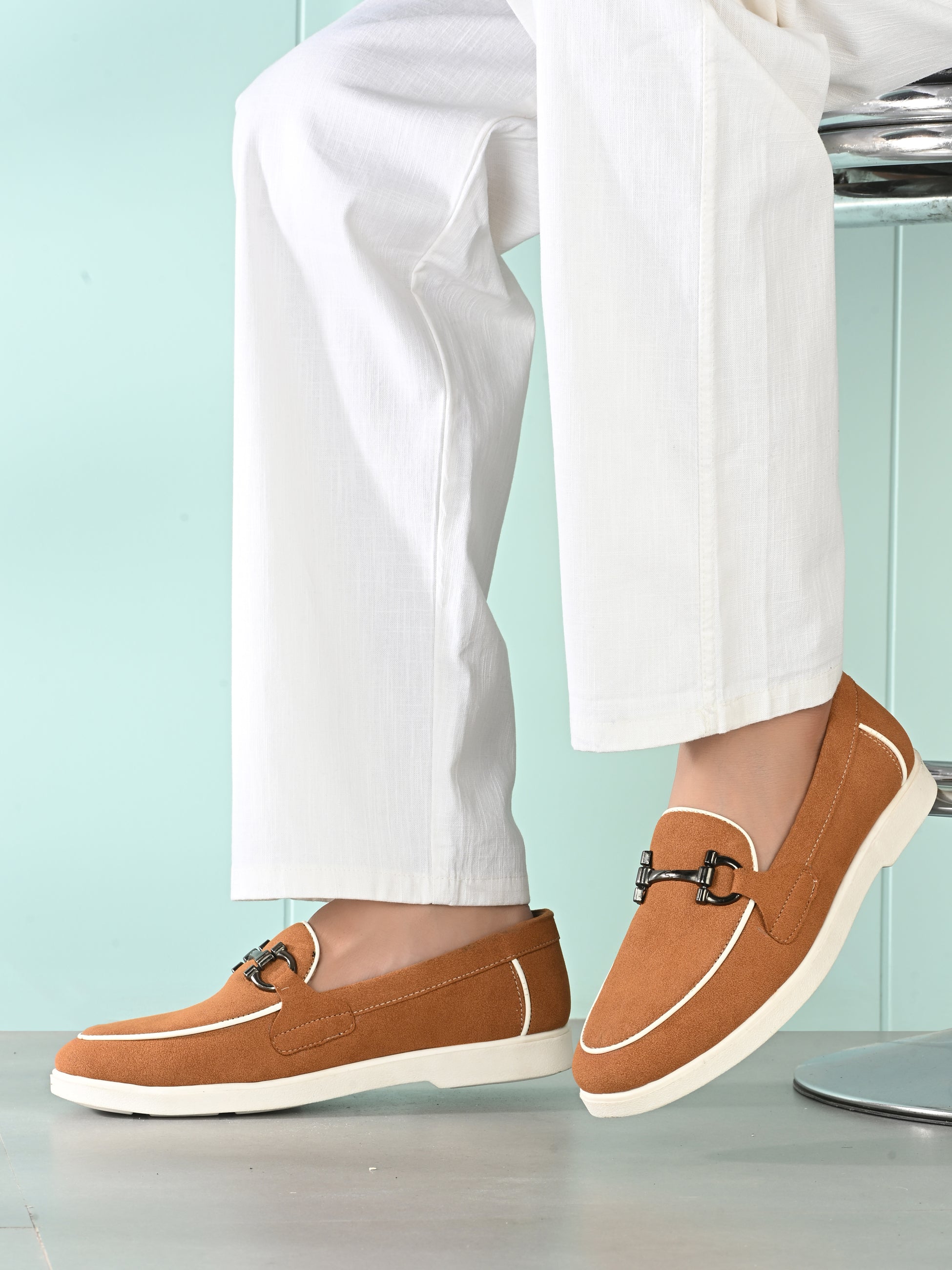 Qismat Luxe Signature Suede Loafers for Men Tan