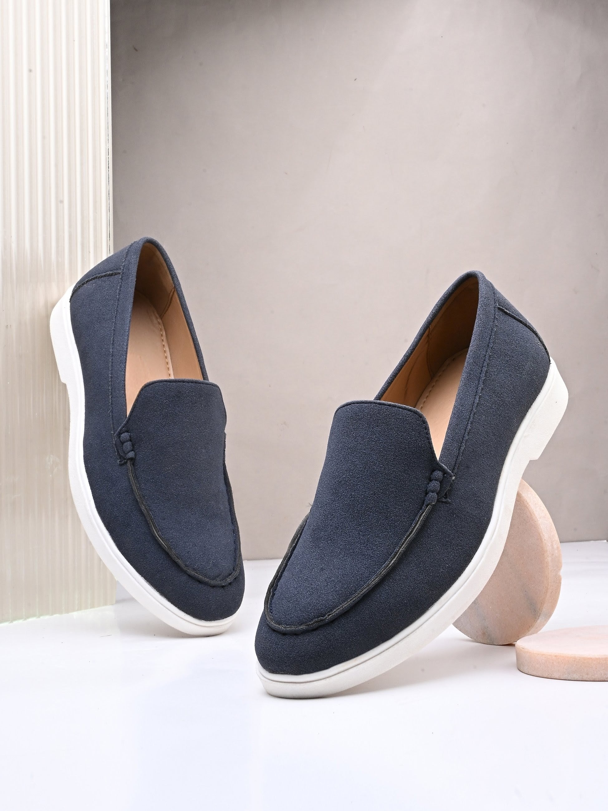 Qismat Luxe Signature Suede Loafers for Men Blue