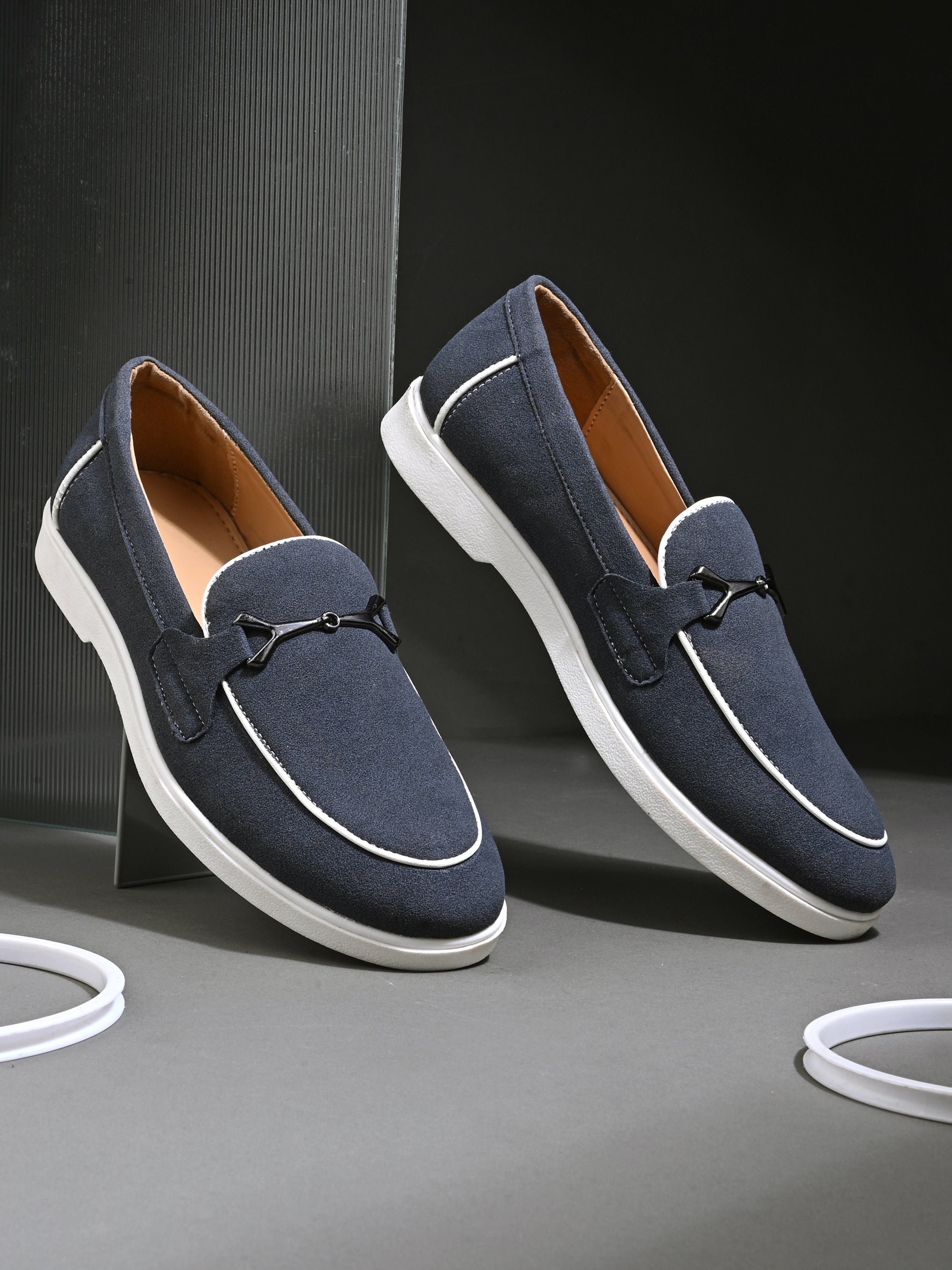 Qismat Luxe Signature Suede Loafers for Men Blue