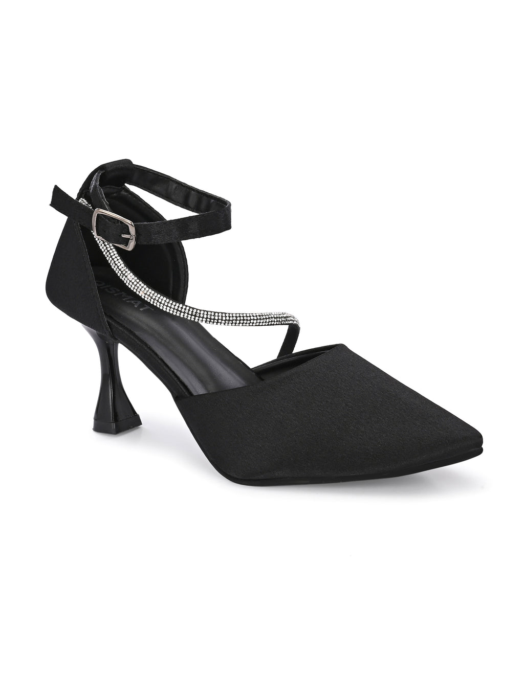 Qismat Women Premium Black Satin Heels