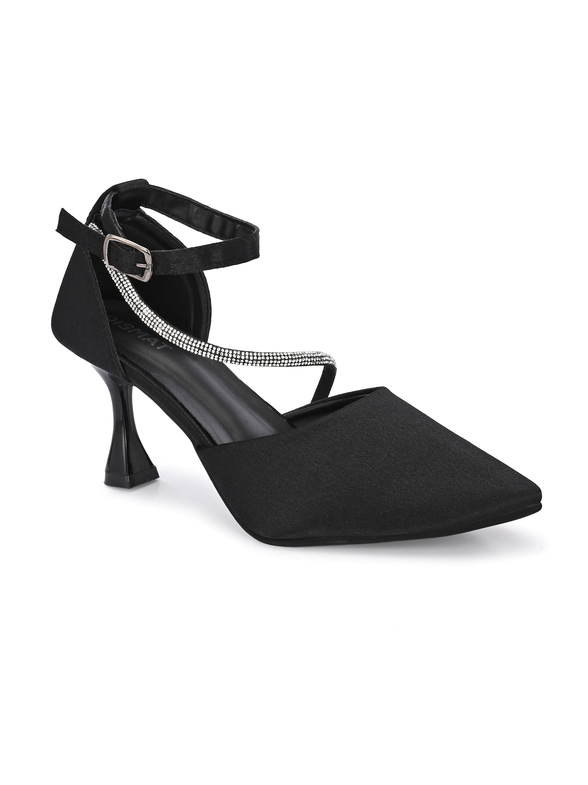 Qismat Women Premium Black Satin Heels