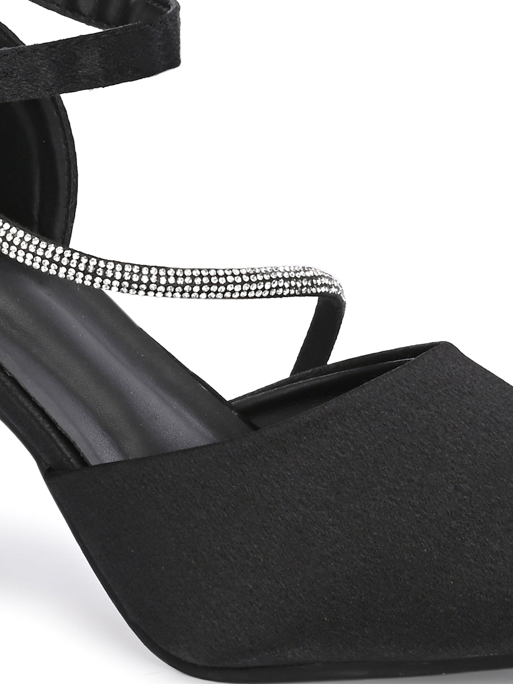 Qismat Women Premium Black Satin Heels