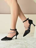 Qismat Women Premium Black Satin Heels