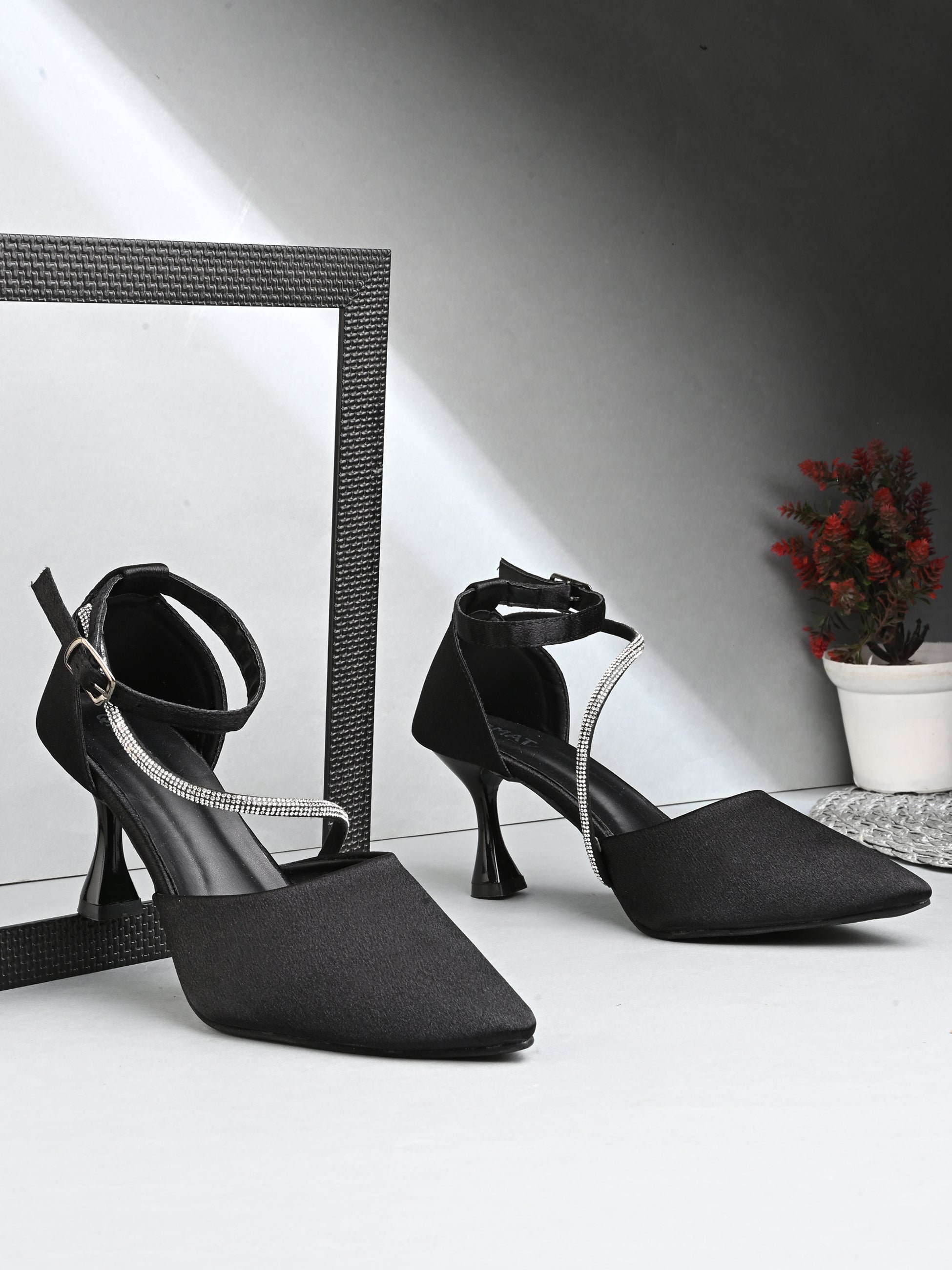 Qismat Women Premium Black Satin Heels