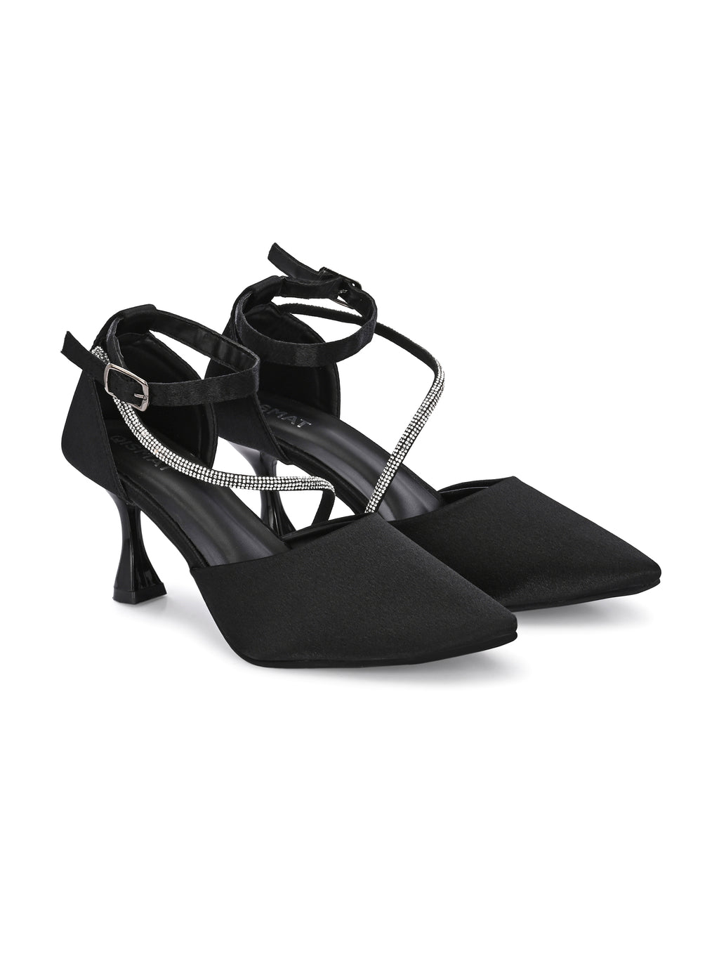 Qismat Women Premium Black Satin Heels