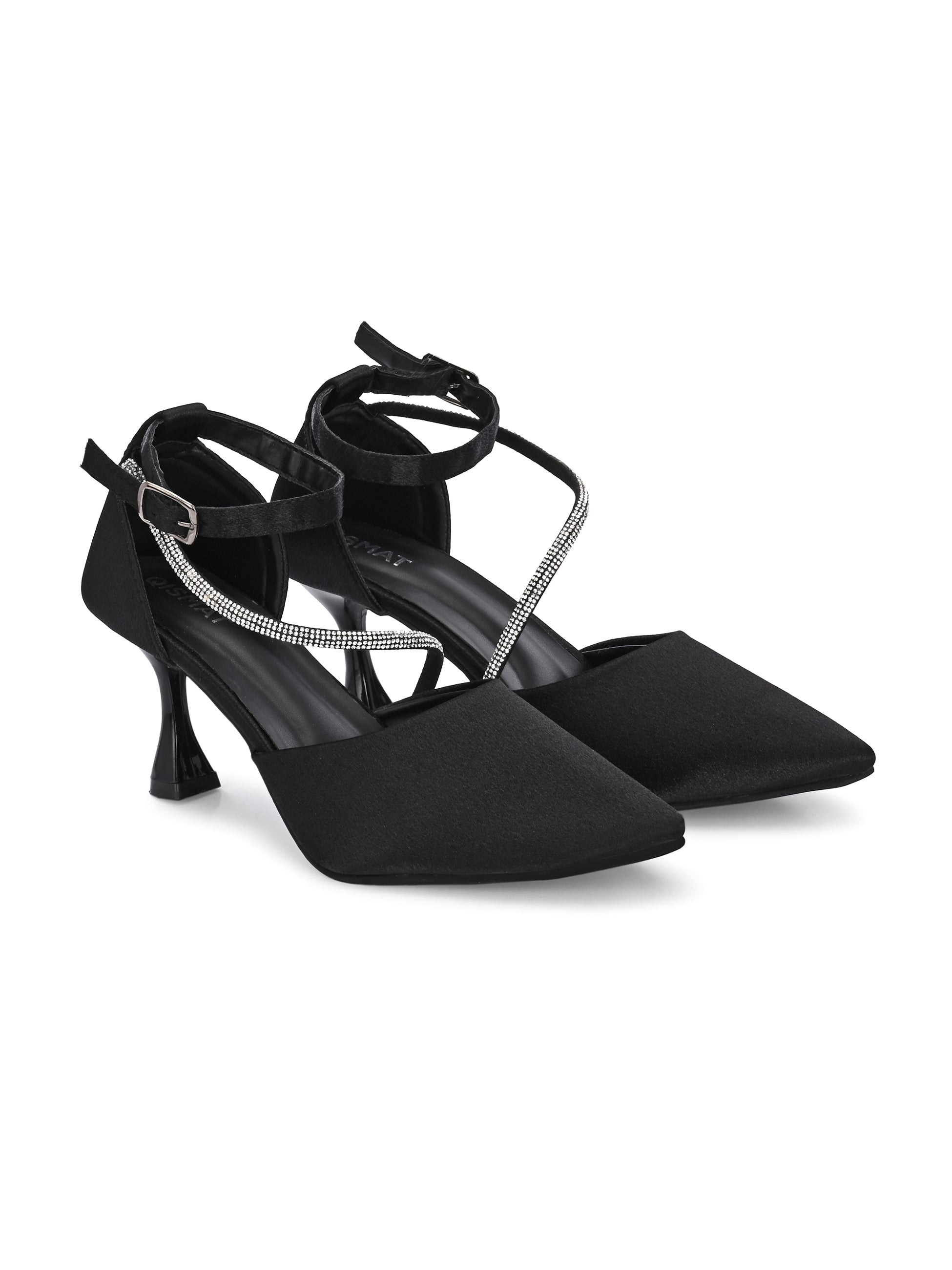Qismat Women Premium Black Satin Heels