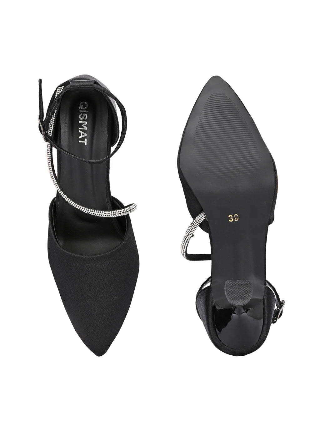 Qismat Women Premium Black Satin Heels