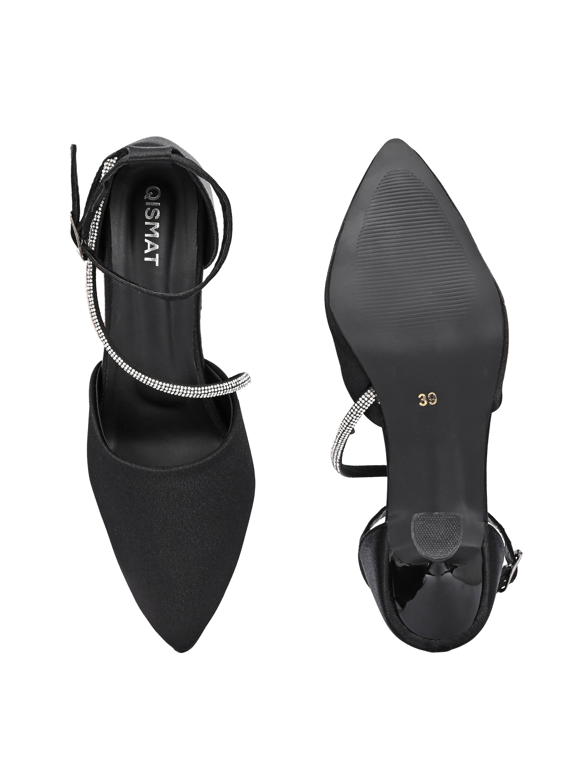 Qismat Women Premium Black Satin Heels