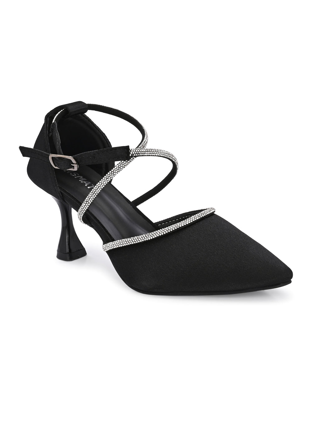 Black Satin Korean Heels for Women