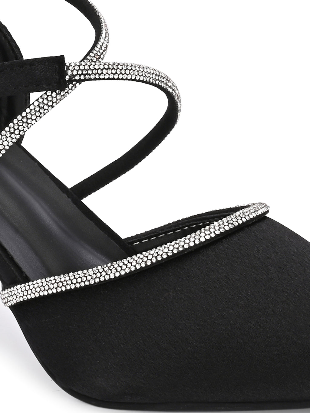 Black Satin Korean Heels for Women