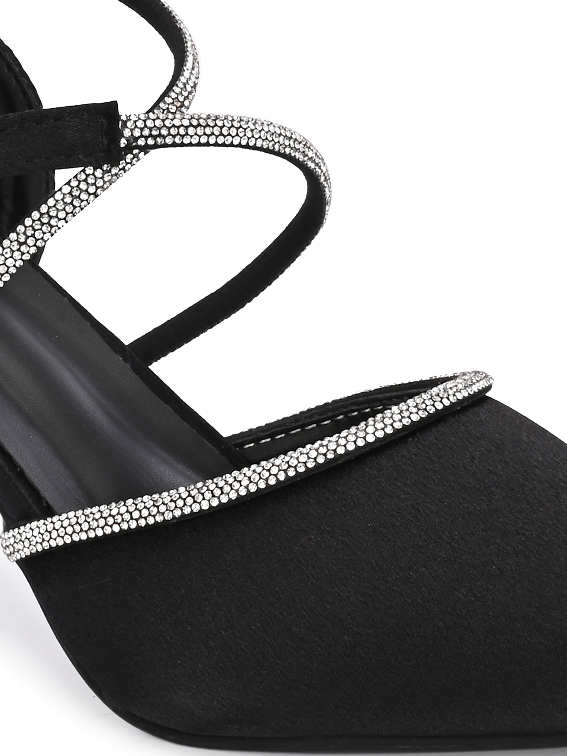 Black Satin Korean Heels for Women