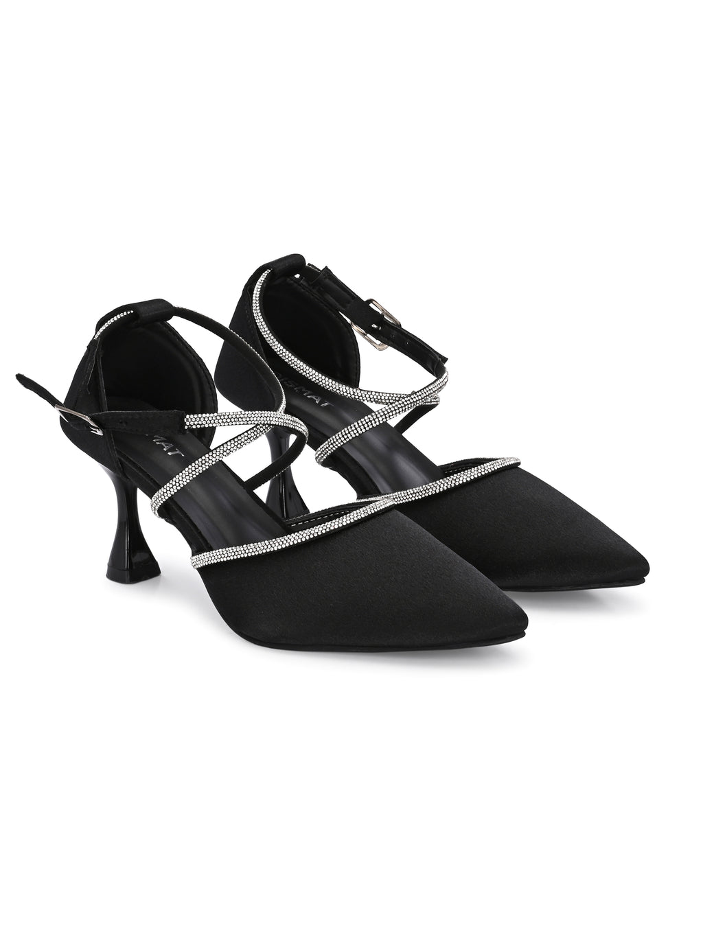 Black Satin Korean Heels for Women