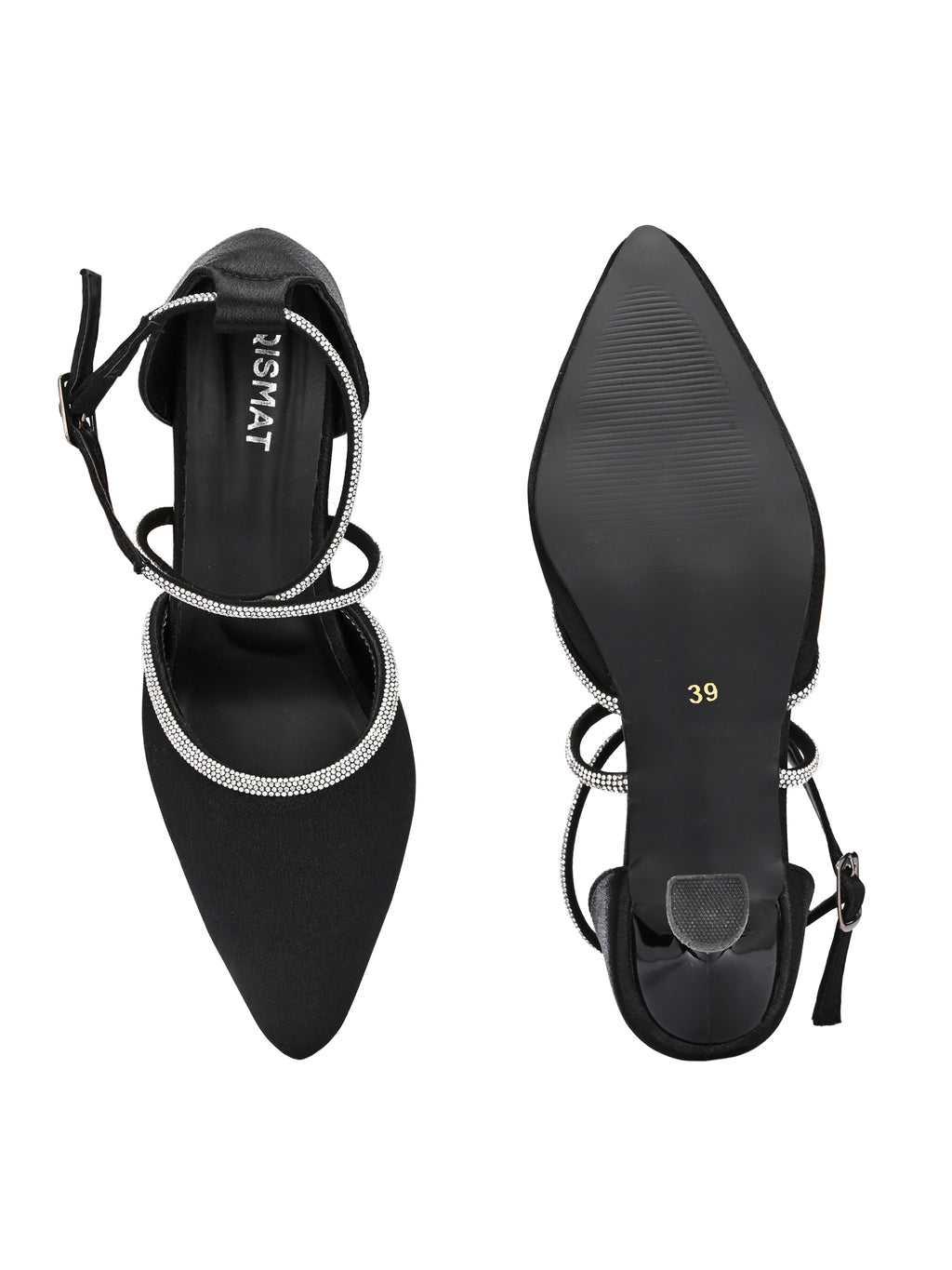 Black Satin Korean Heels for Women