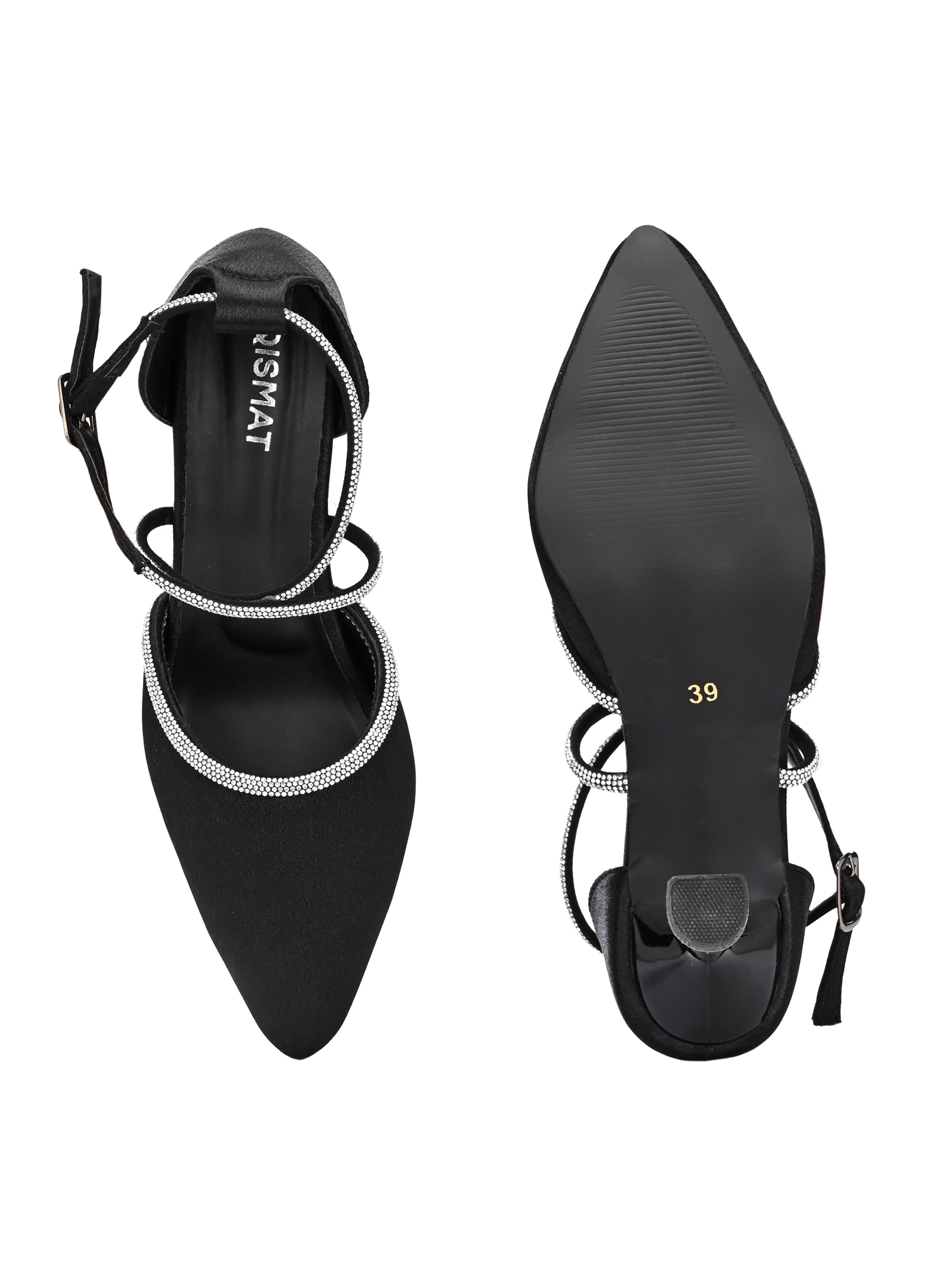 Black Satin Korean Heels for Women