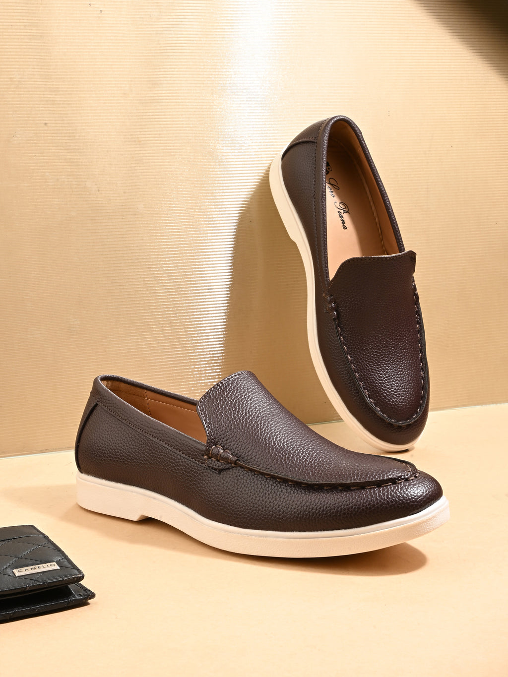 Qismat Luxe Signature artificial leather Loafers for Men Brown