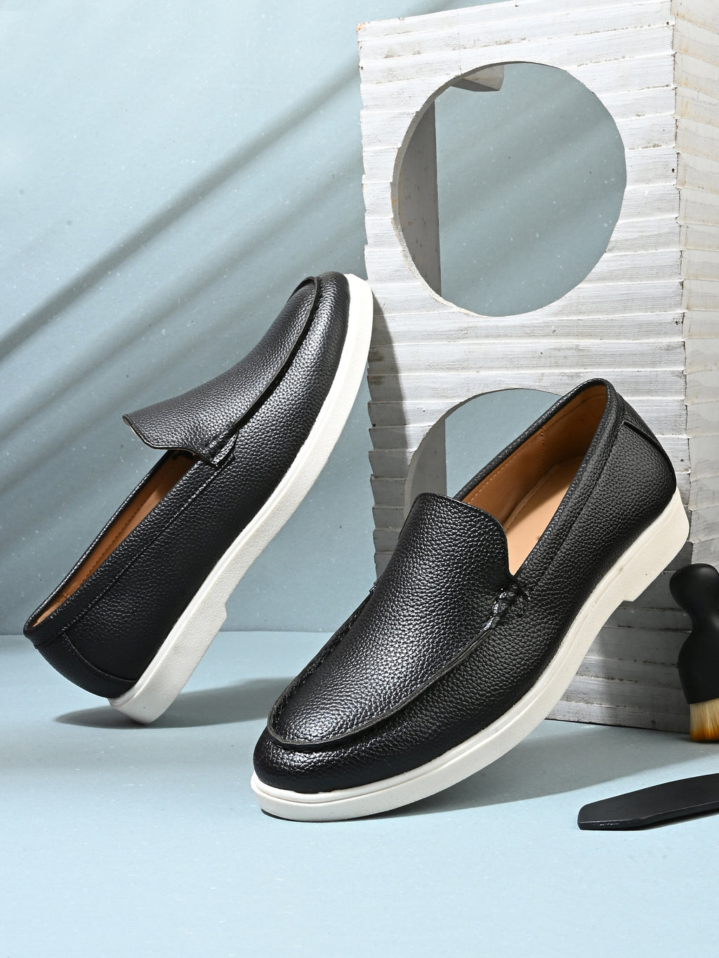 Qismat Luxe Signature artificial leather Loafers for Men Black