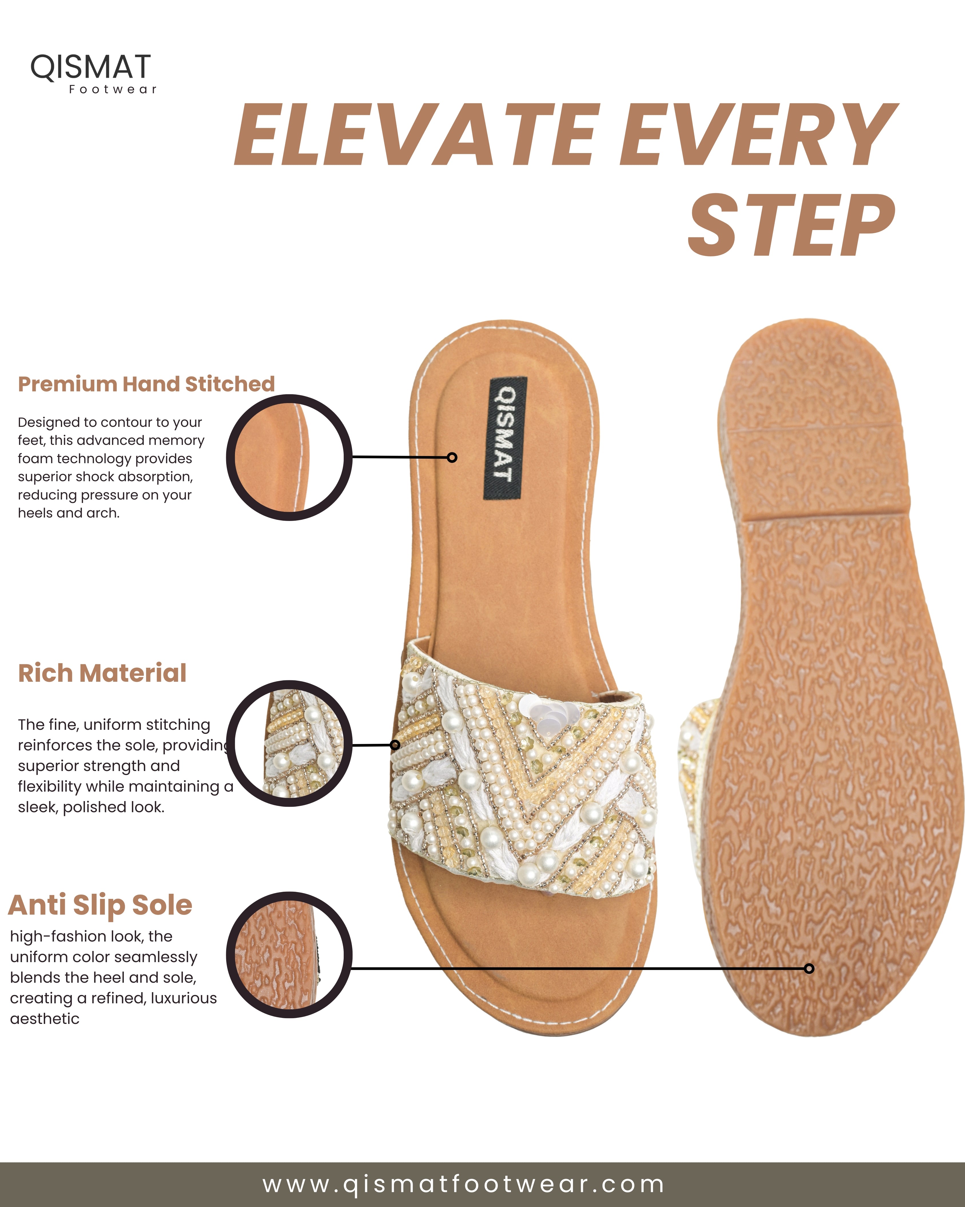 Handstiched Sliders with Anti-Slip TPR Soul With Pearls