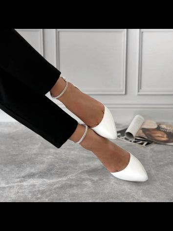 Pearl White Block Heels with Belt
