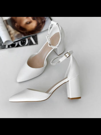 Pearl White Block Heels with Belt