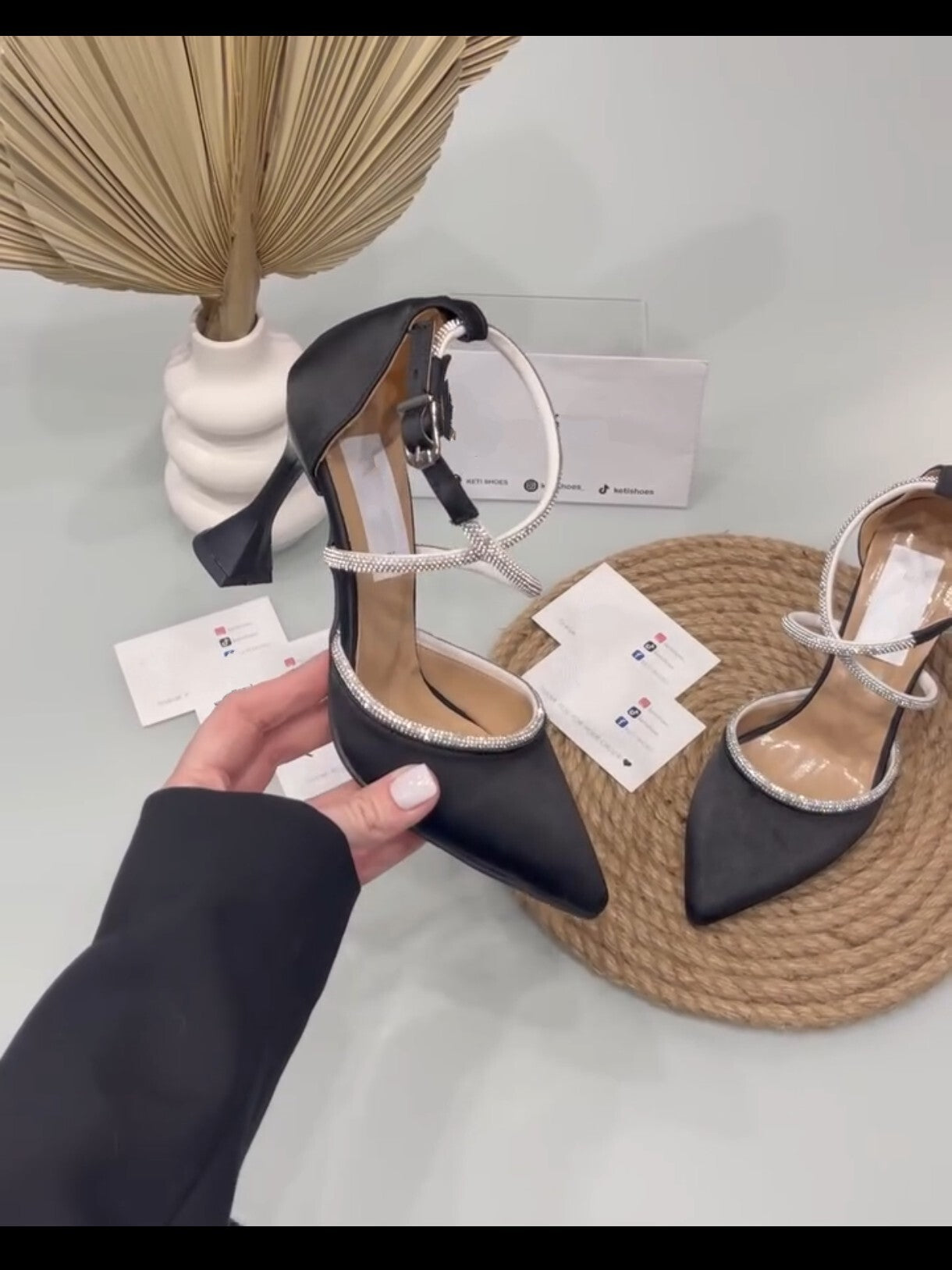 Korean Black Heels in X Lace