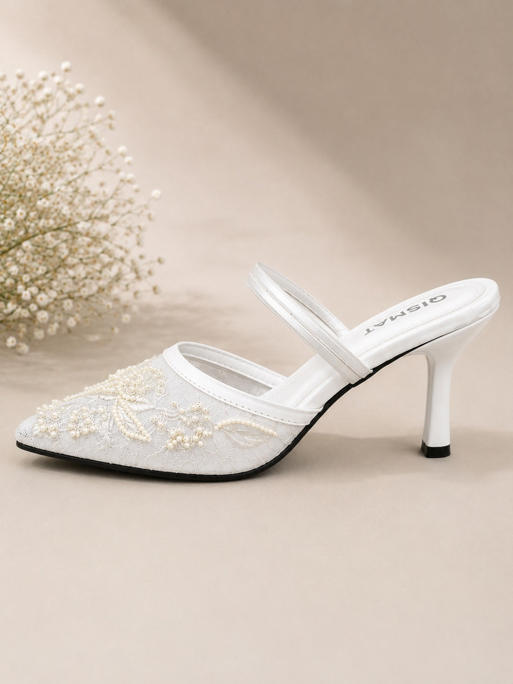 Luxury Embroidered Heels with Pearls for Women