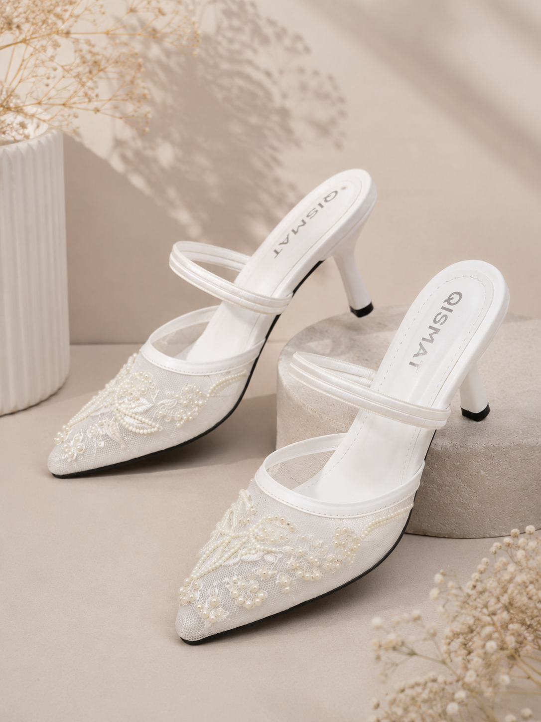 Luxury Embroidered Heels with Pearls for Women